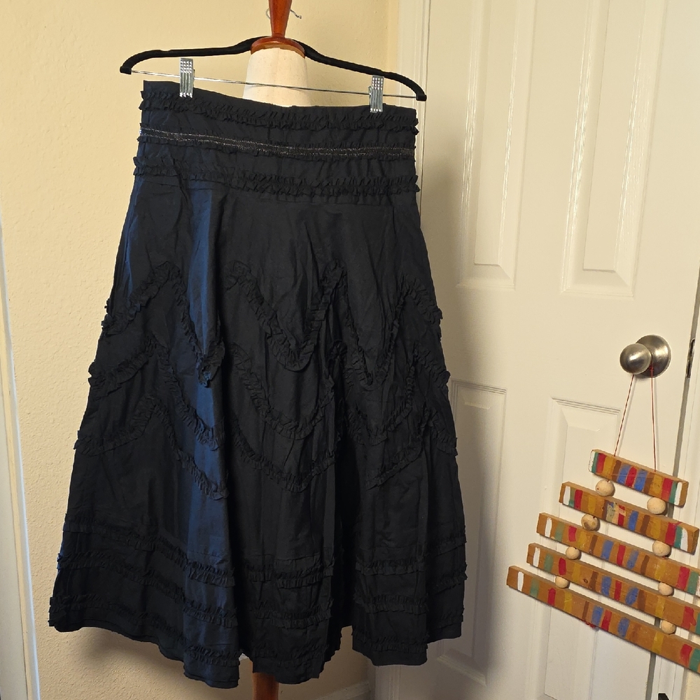 NWT Y2k Vertigo Paris Cotton Black Circle Skirt with Ruffles and Sequins